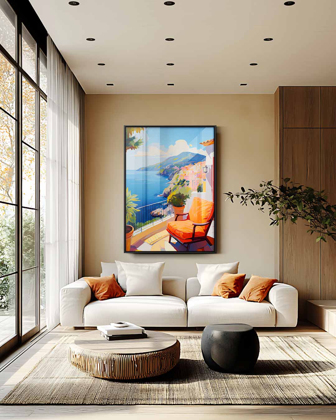 Zonovergoten Terras aan de Kust – modern portret kunstwerk van WallArtistic