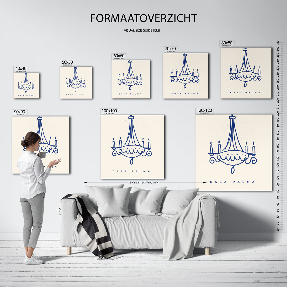 Blauwe kroonluchter – vierkante muurposter met kleurrijke vormen