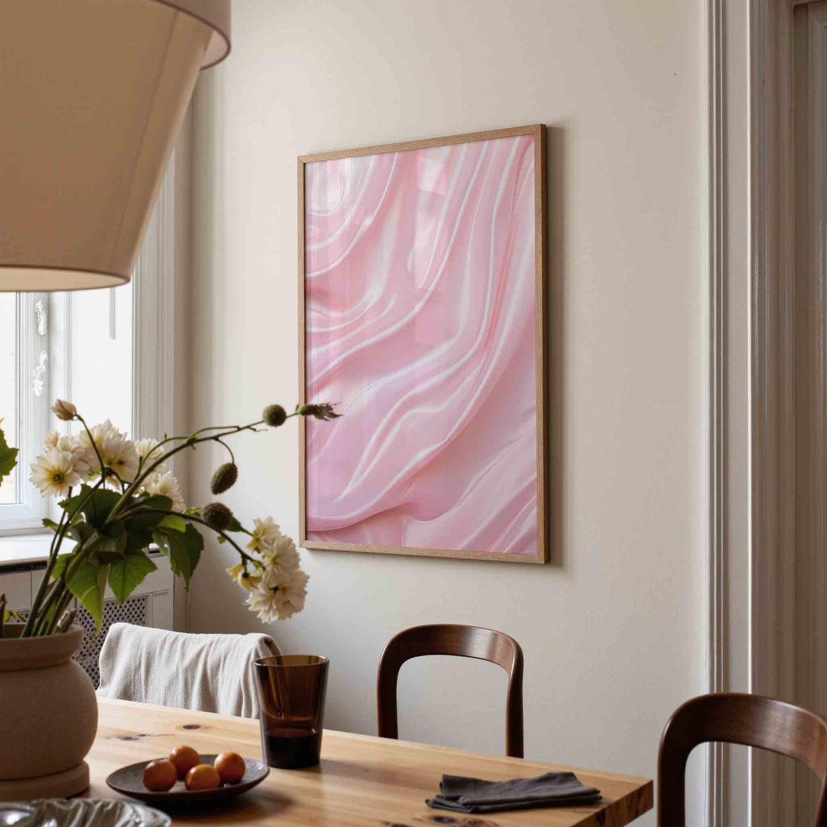 Zachte roze golven – kunst en design poster in portret formaat