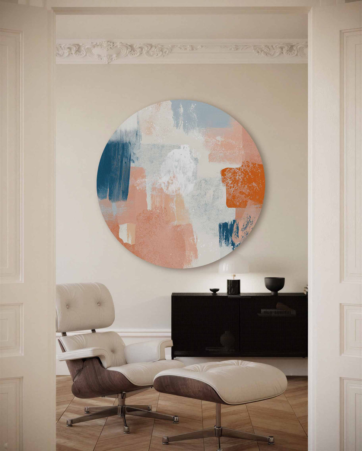 Abstracte vormen – portret muurcirkel als ronde muurdecoratie