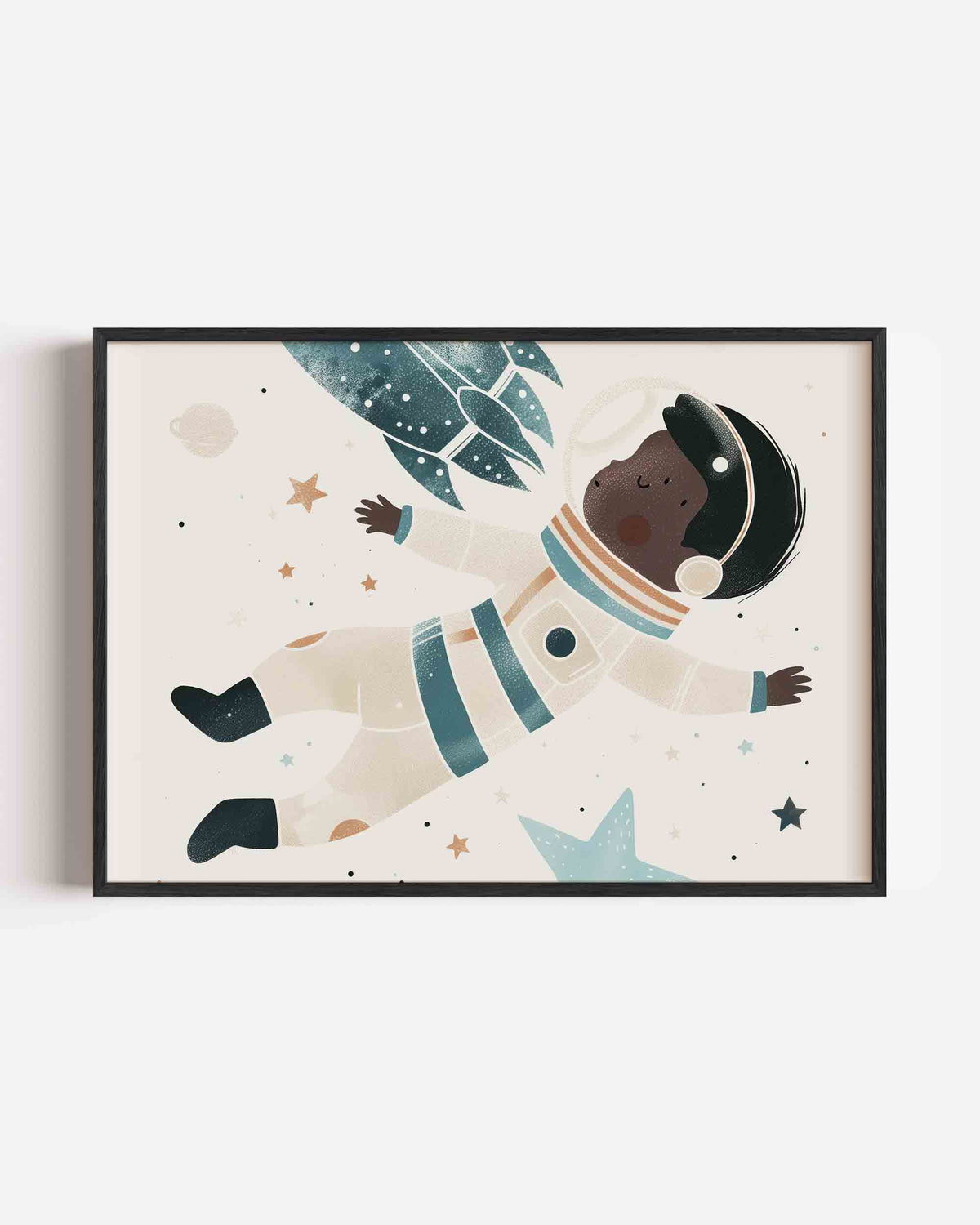 Astronaut en raket – landscape kinderposter als wanddecoratie