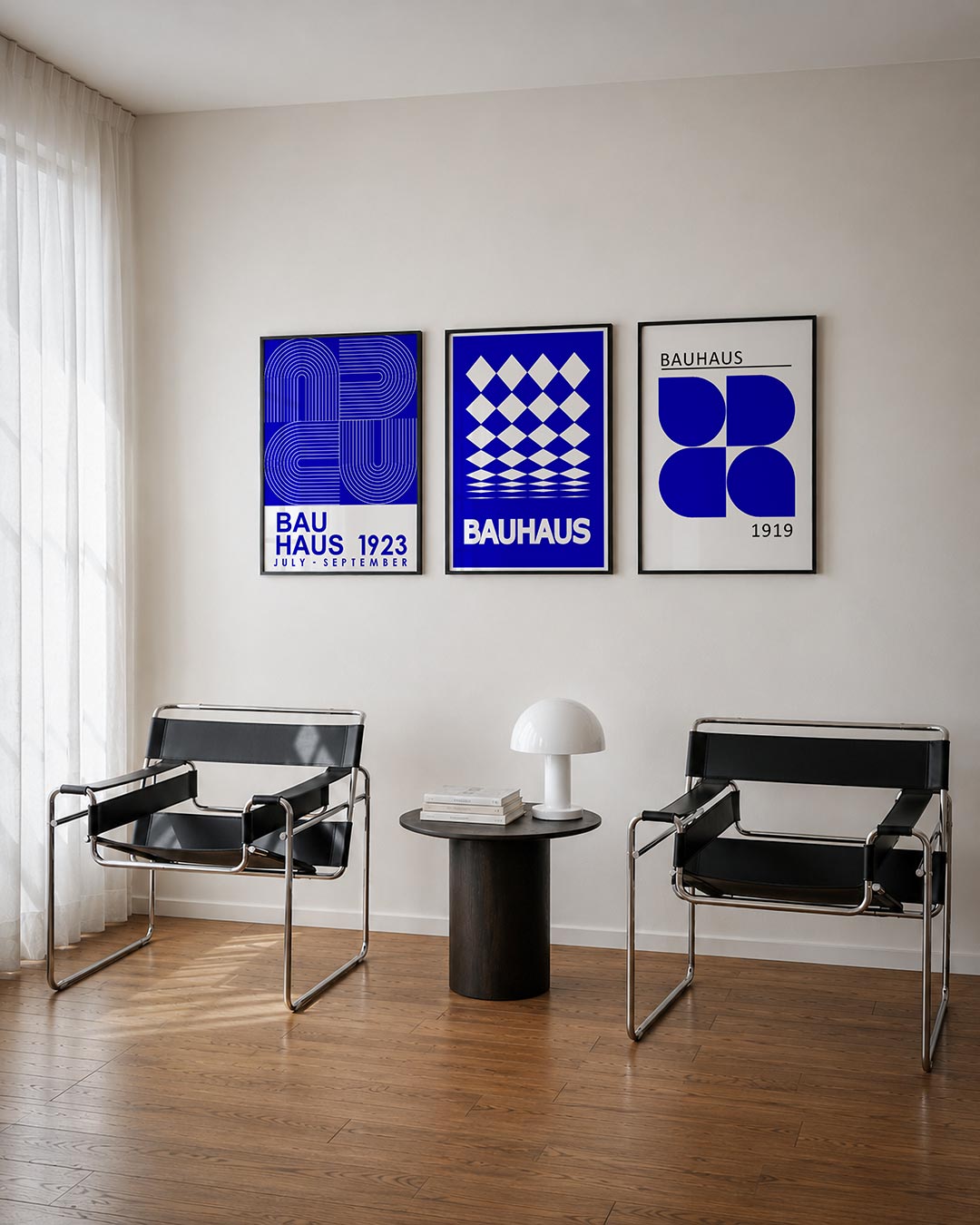 Lijnen en bogen driedelige posterset – deze posterset in drie delen toont een dynamisch lijnenspel met gebogen en rechte