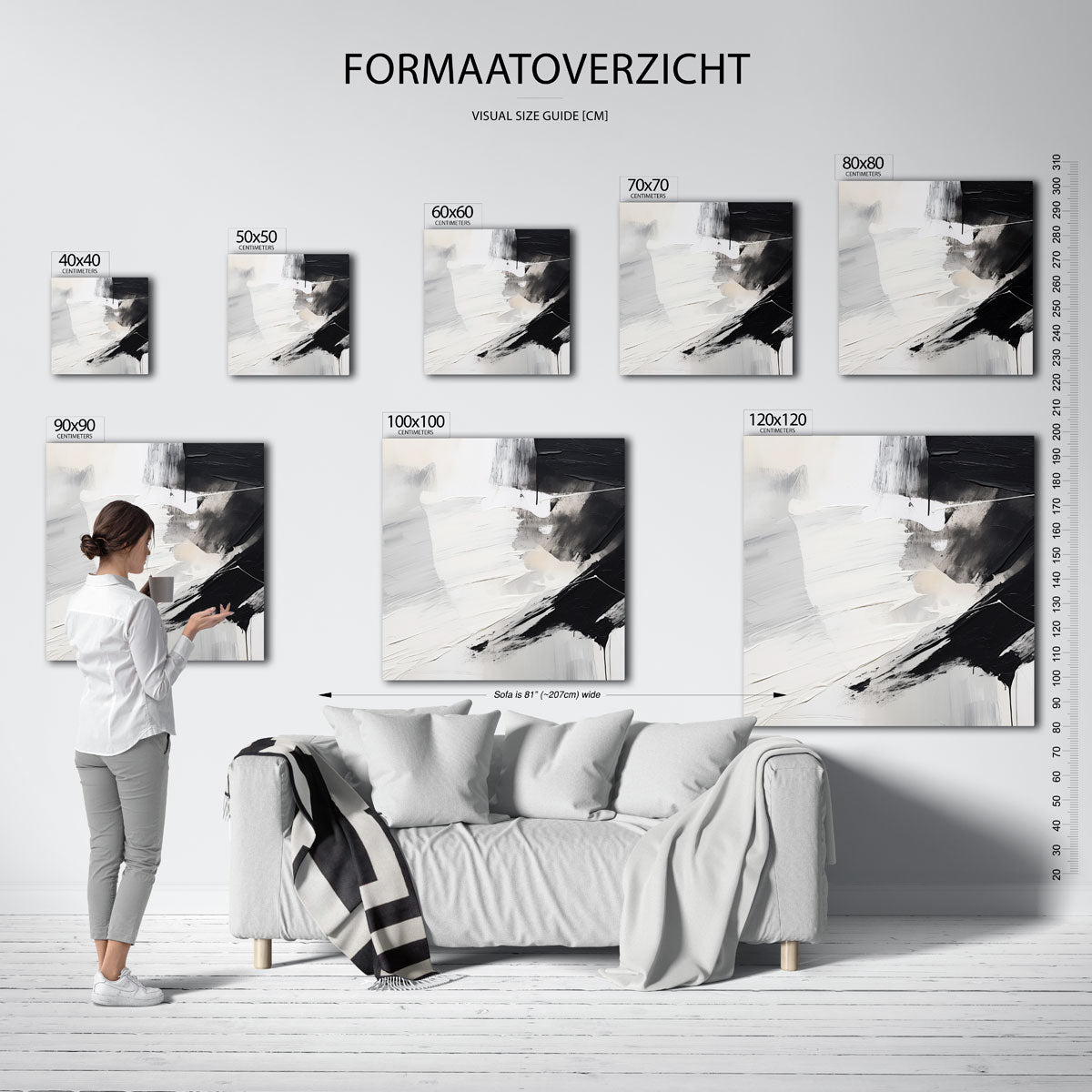 Abstracte zwart wit – vierkante muurposter met abstracte vormen