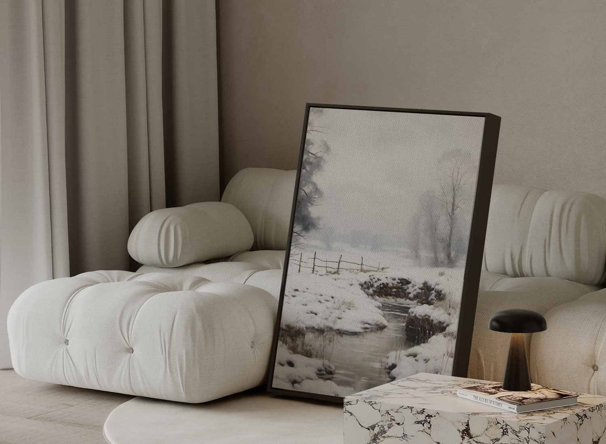 Winterse Rustieke Landschap – plexiglas wanddecoratie in portret formaat