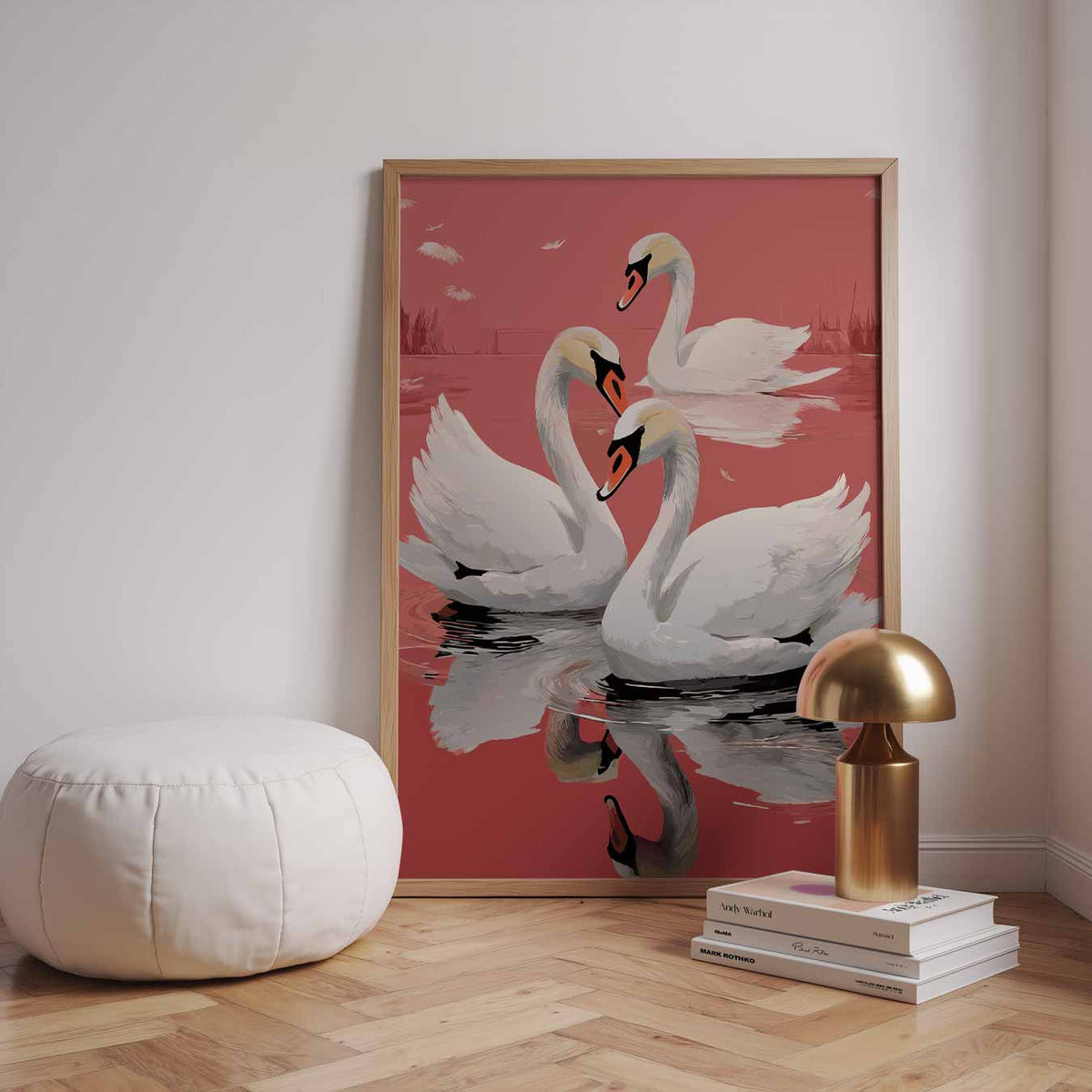 Elegante Zwanen bij Ondergaande Zon – dieren poster in staand formaat