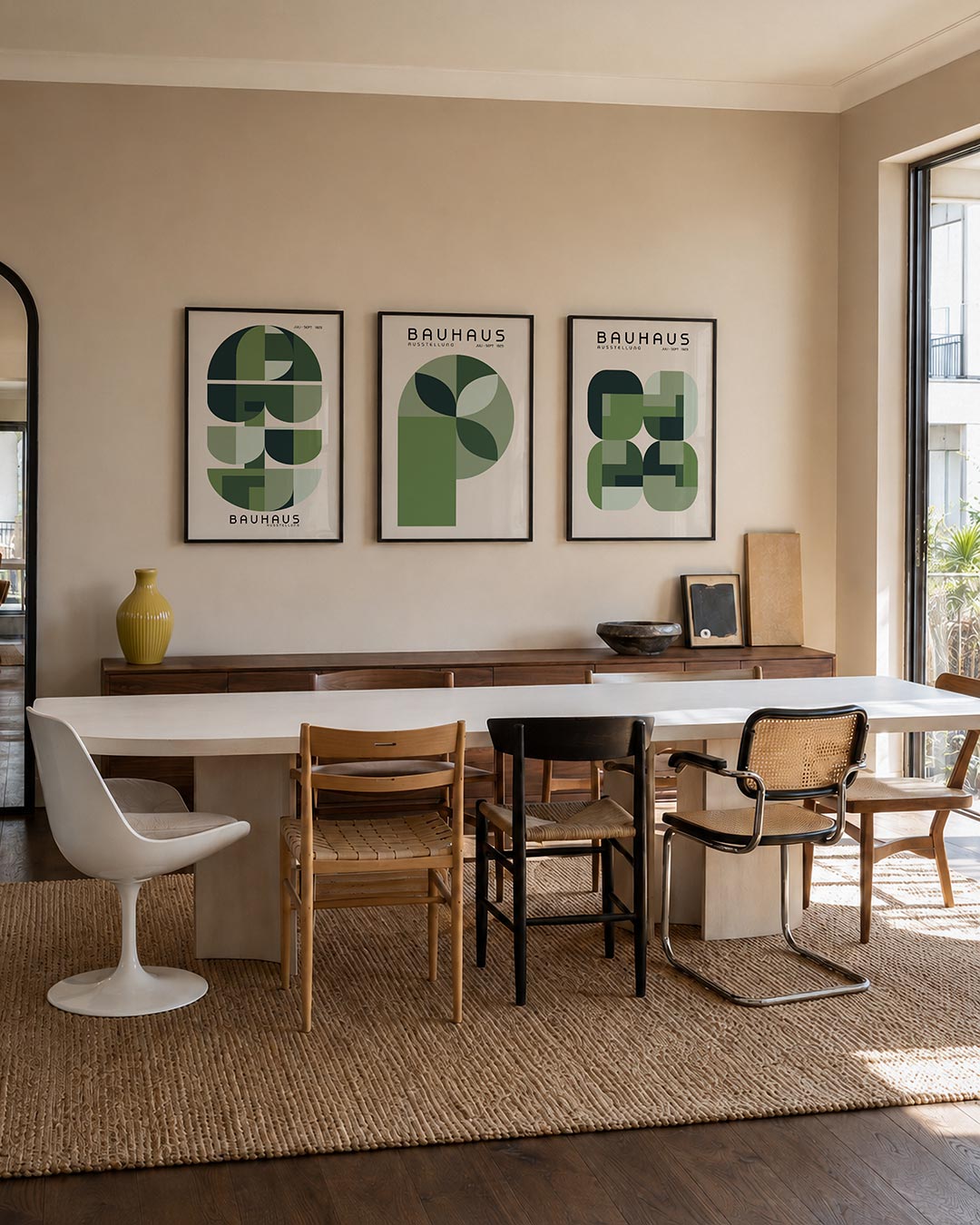 Vorm en kleur posterset – tweede productweergave – deze posterset in drie delen toont een ritmisch spel van halve cirkels en