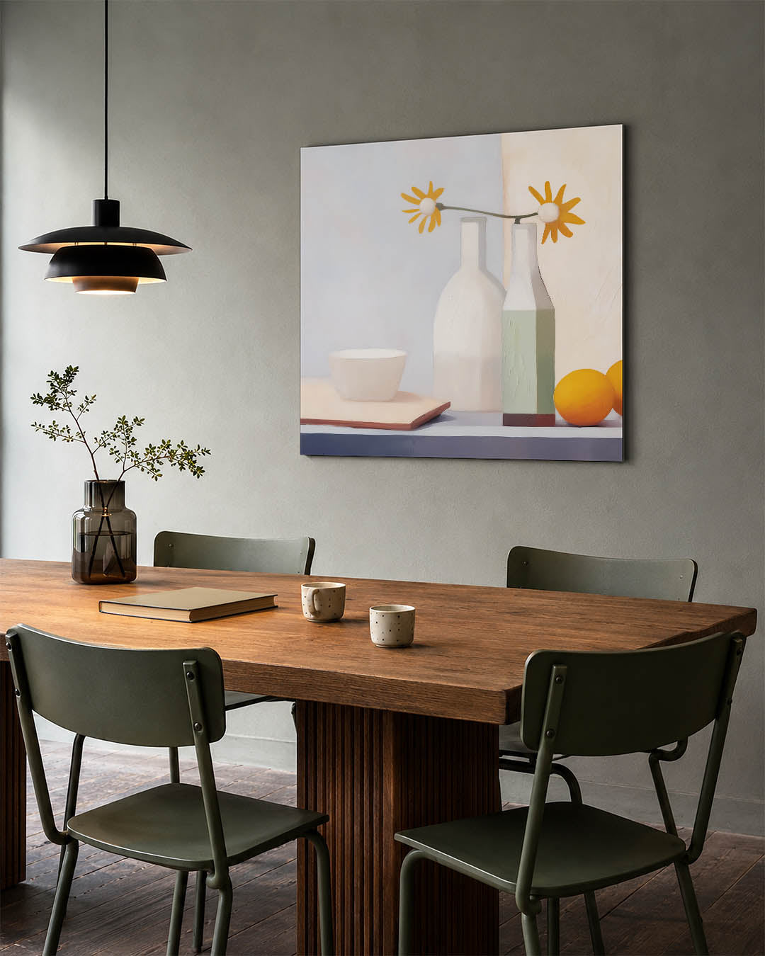 Stilleven met bloemen kunstwerk – tweede productweergave – dit kunstwerk toont een compositie van vazen, bloemen en fruit.