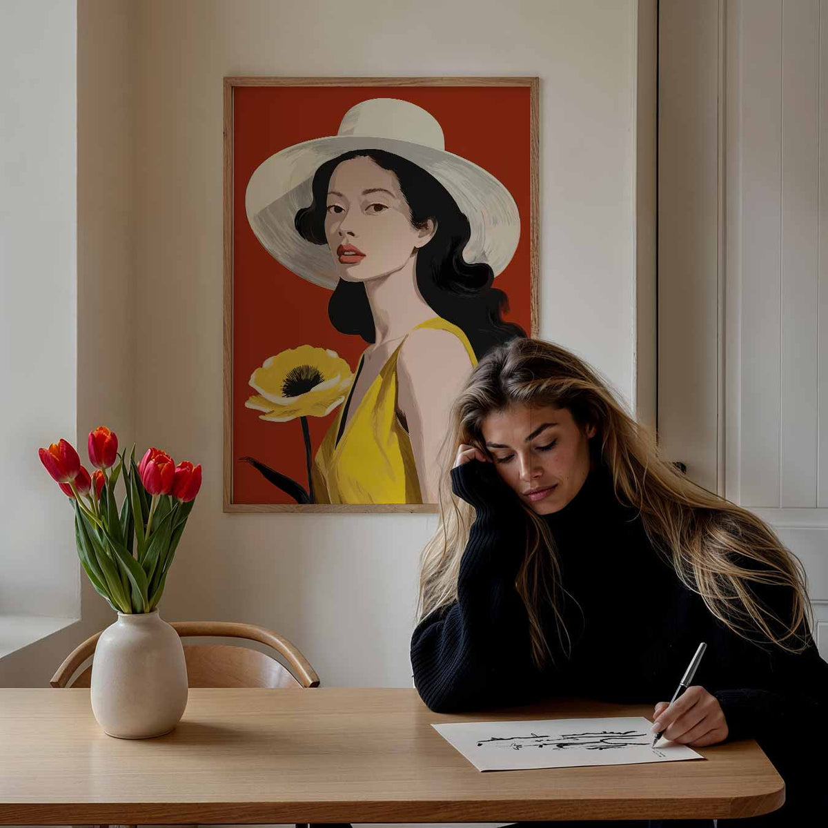 Vrouwelijke Elegantie – staande muurposter met zomerse uitstraling