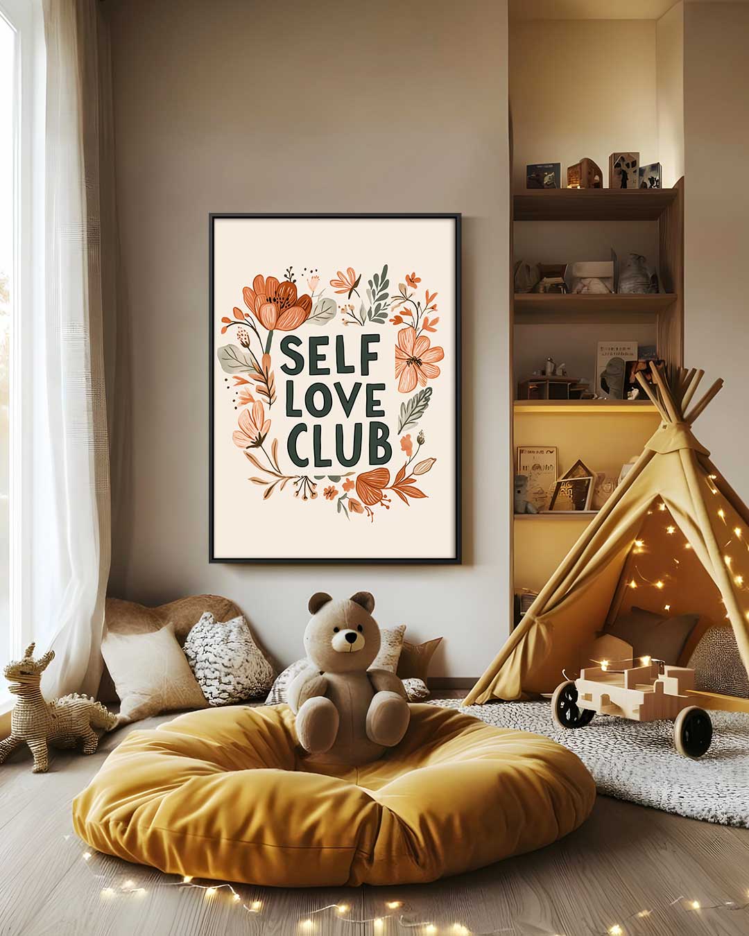 Bloemenkracht Zelfliefde Poster – staand kunstwerk voor modern interieur