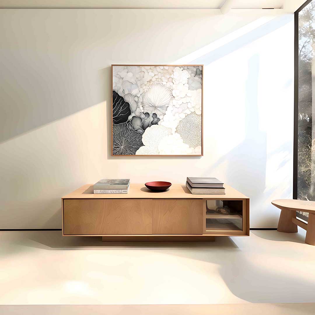 Organische vormen – vierkante zachte abstracte wanddecoratie van WallArtistic