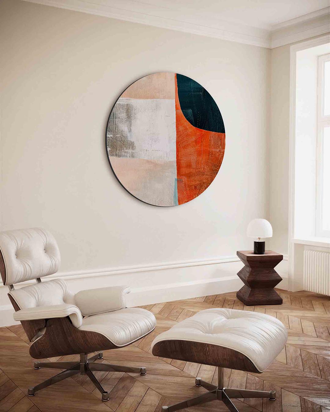 Abstracte vormen – moderne ronde wanddecoratie met vrouwelijk portret