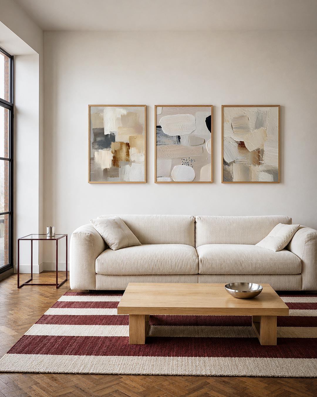 Zachte kleurvlakken driedelige posterset – deze posterset in drie delen toont een harmonie van beige,