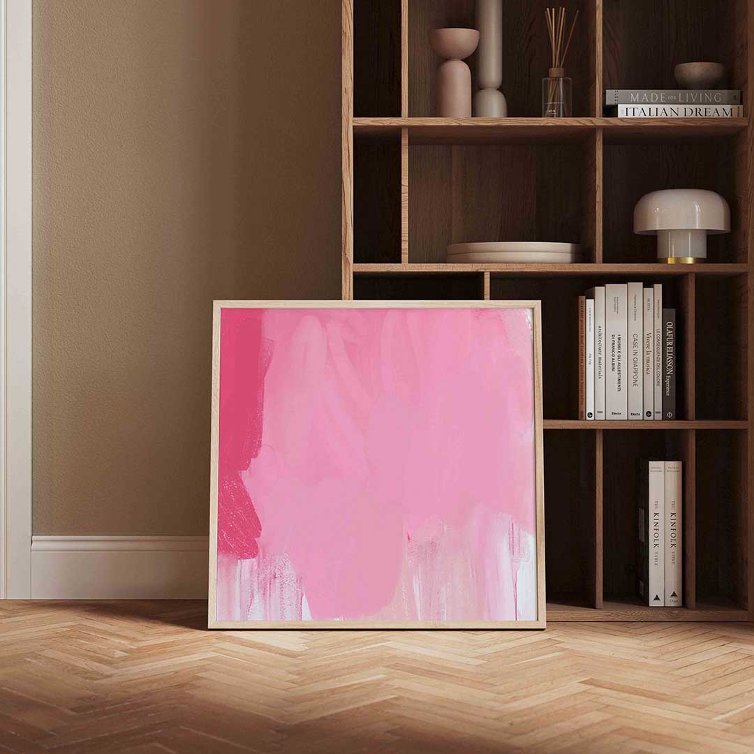 Roze abstracte vormen – vierkante wanddecoratie met kleur en vorm van WallArtistic