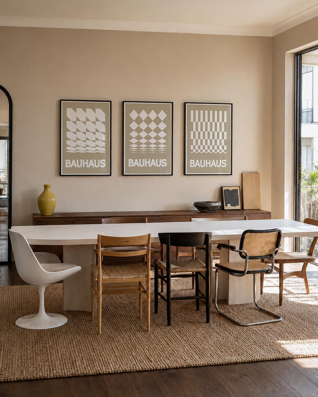 Vorm en ritme posterset – tweede productweergave – deze posterset in drie delen toont een spel van witte en beige vlakken.