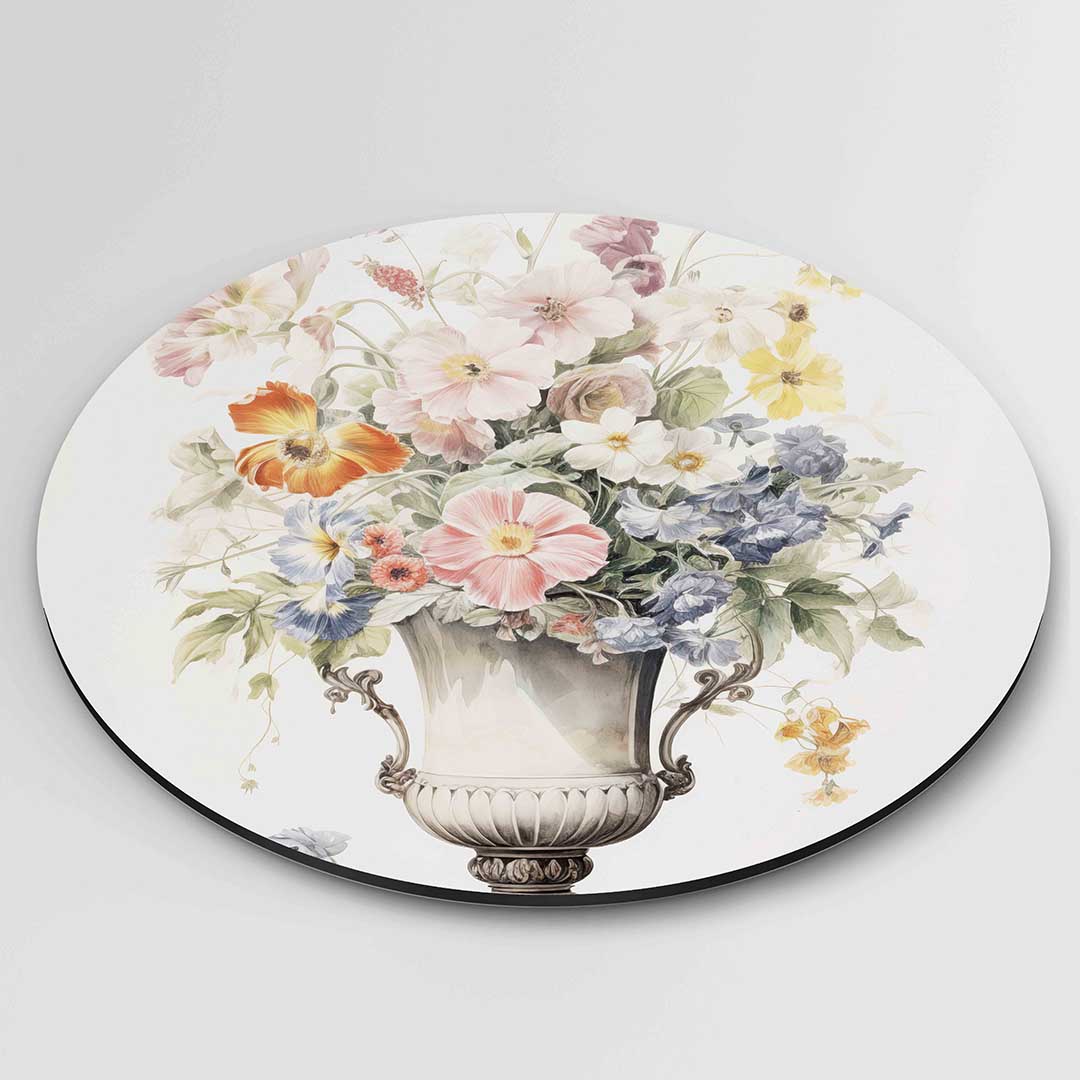 Bloemen in vaas – ronde textuur wanddecoratie van WallArtistic