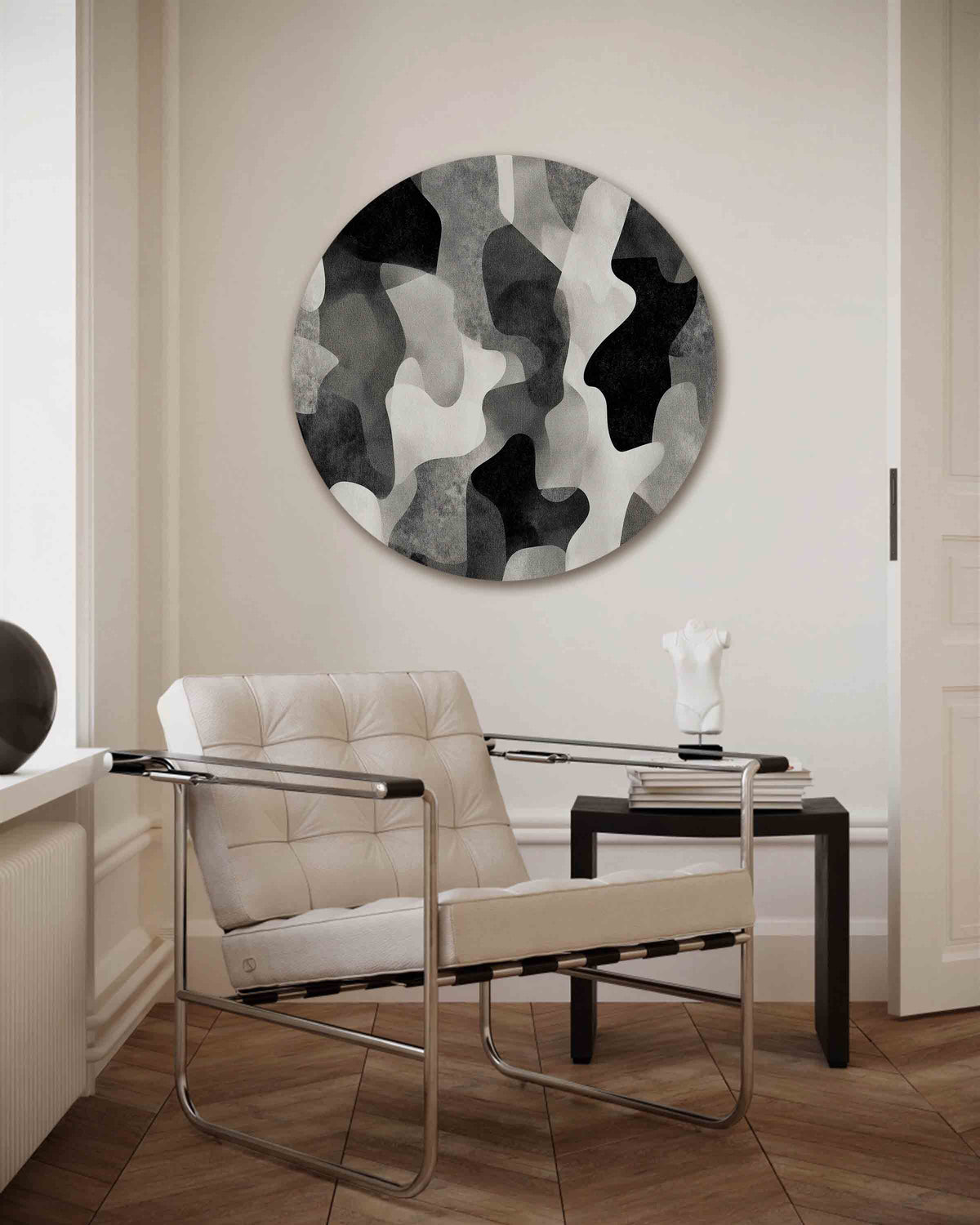 Abstracte vormen – abstracte muurcirkel als ronde wanddecoratie