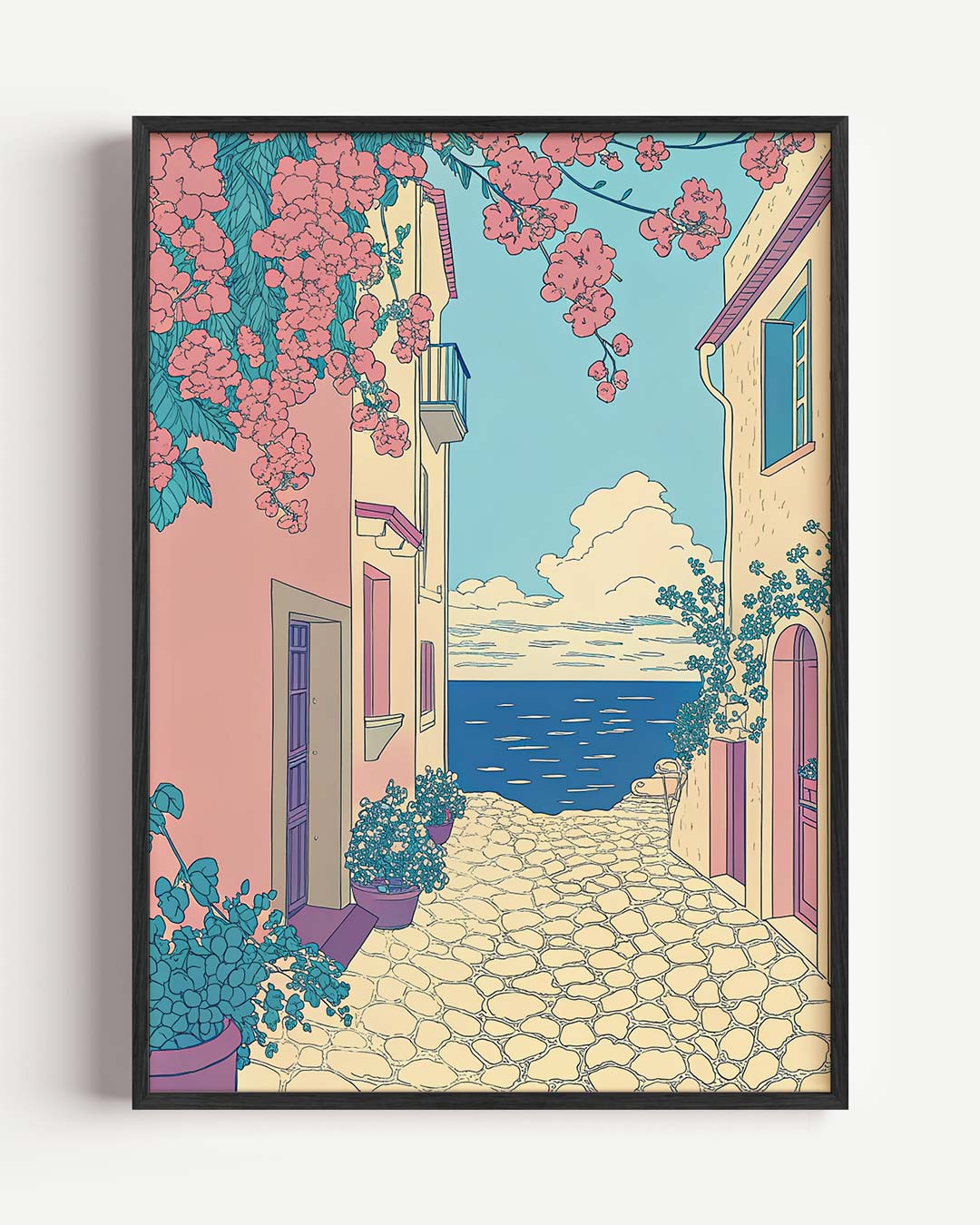 Romantische Straat aan Zee – zomer portret poster als wanddecoratie