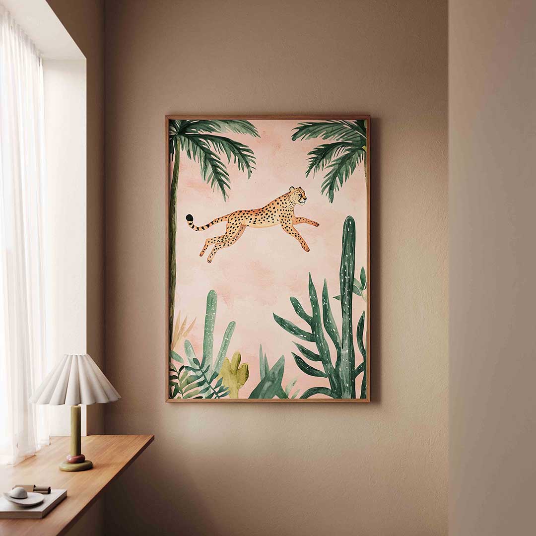 Springende luipaard – staande dieren wanddecoratie van WallArtistic