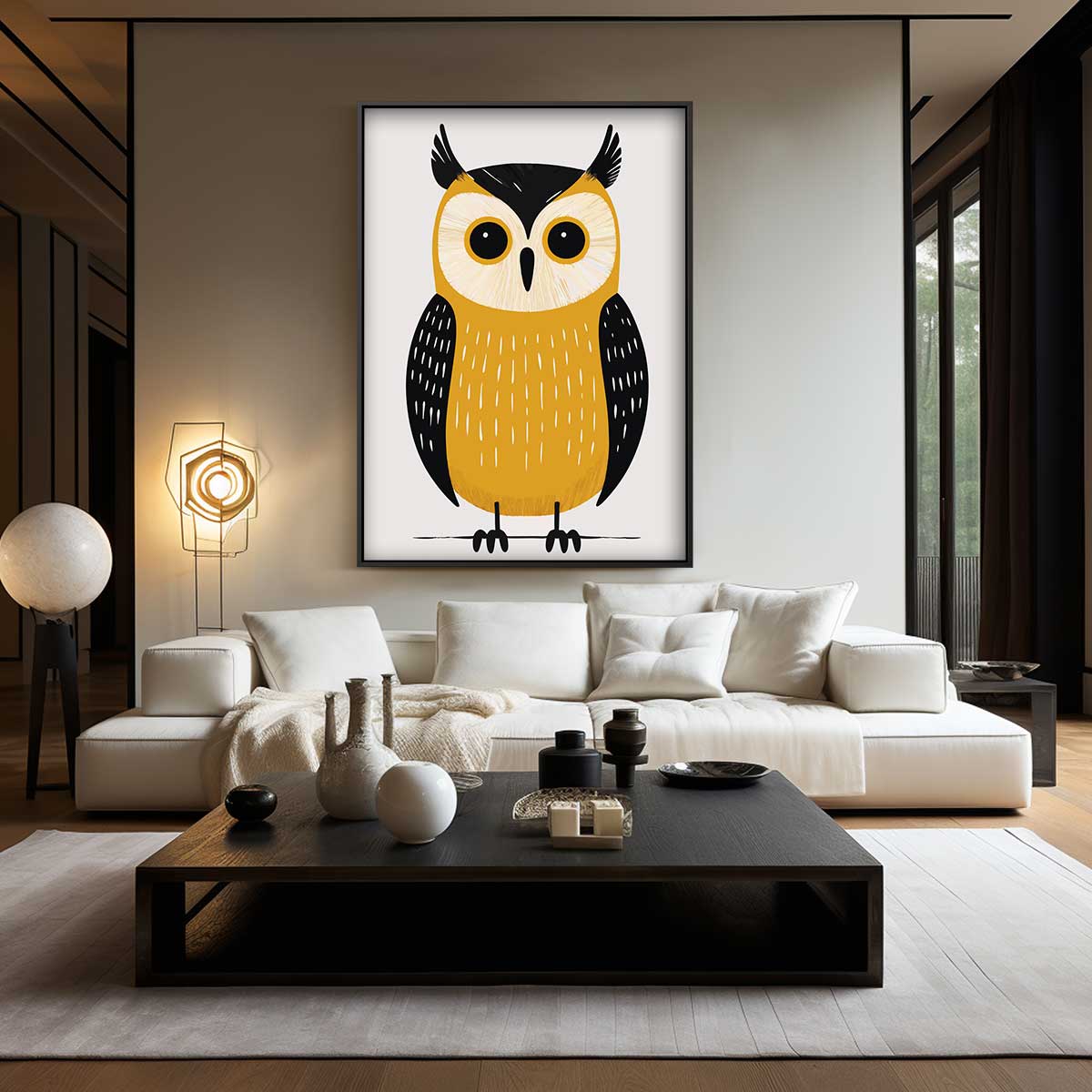 Vrolijke uil illustratie – canvas wanddecoratie in portret formaat