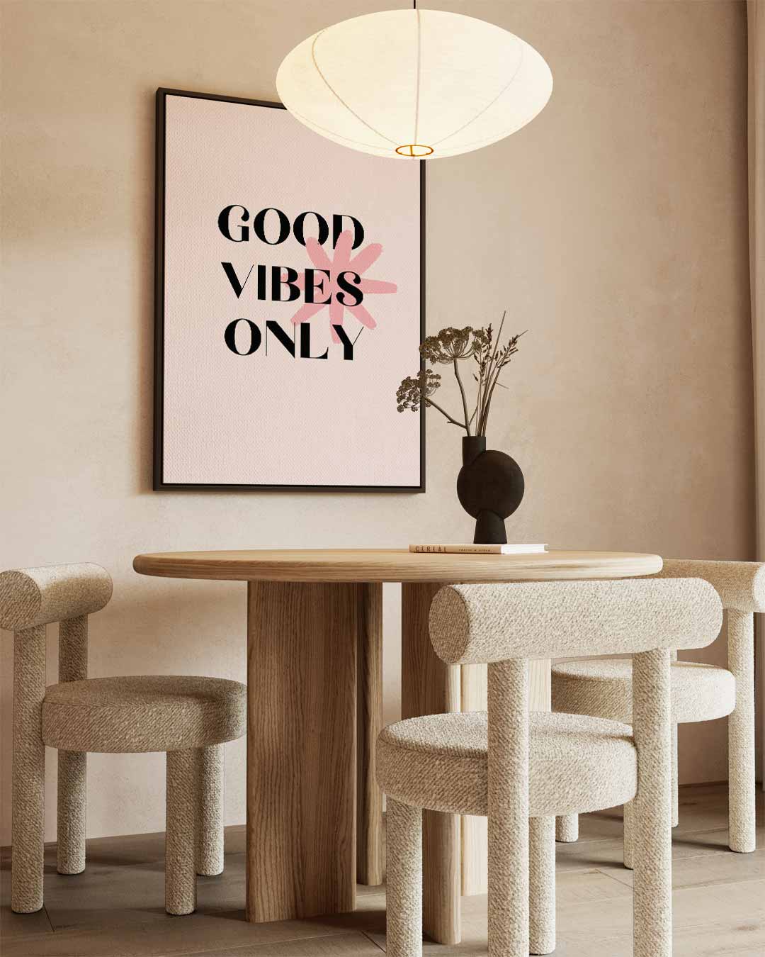 Good Vibes Only – kunstwerk met zwarte baklijst