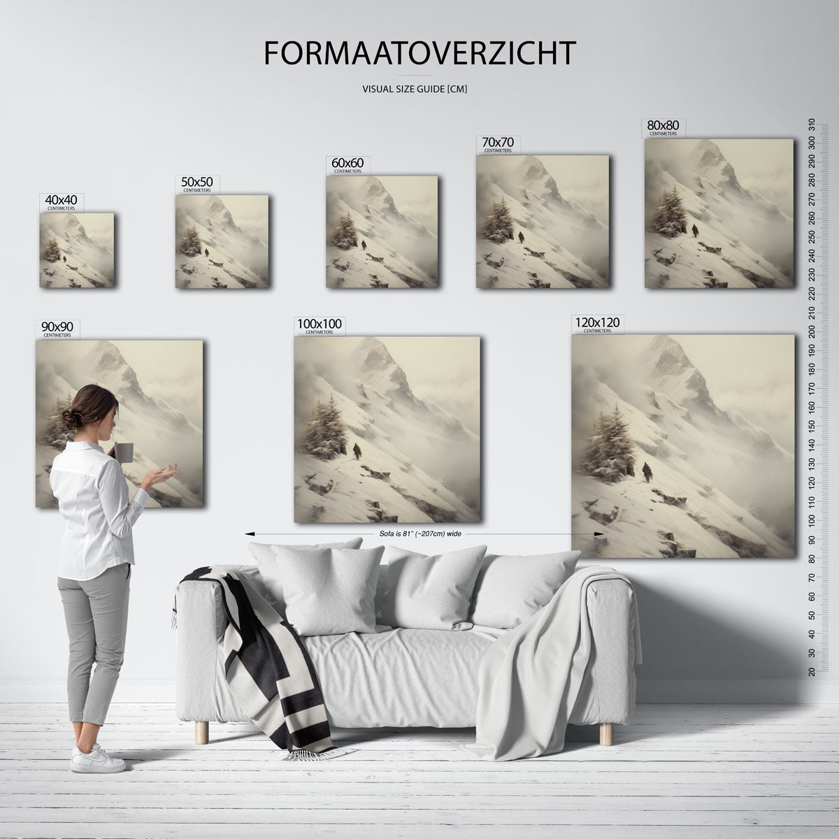 Berglandschap met sneeuw – vierkante muurposter voor kerst