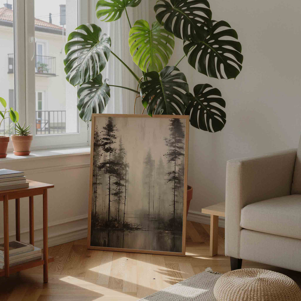 Mistige bomen – staande botanische wanddecoratie van WallArtistic