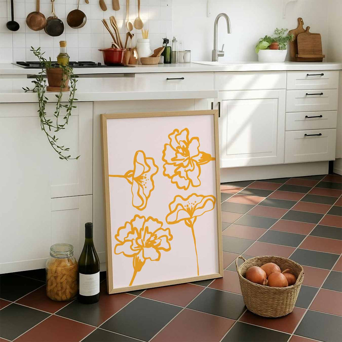 Bloeiende Oranje Bloemen – staande muurposter voor keuken of eethoek