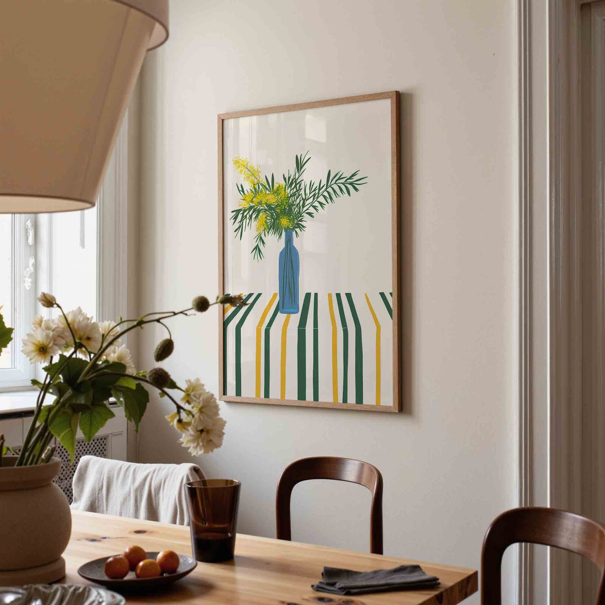 Bloemen in blauwe vaas – eigentijdse illustratie poster in staand formaat