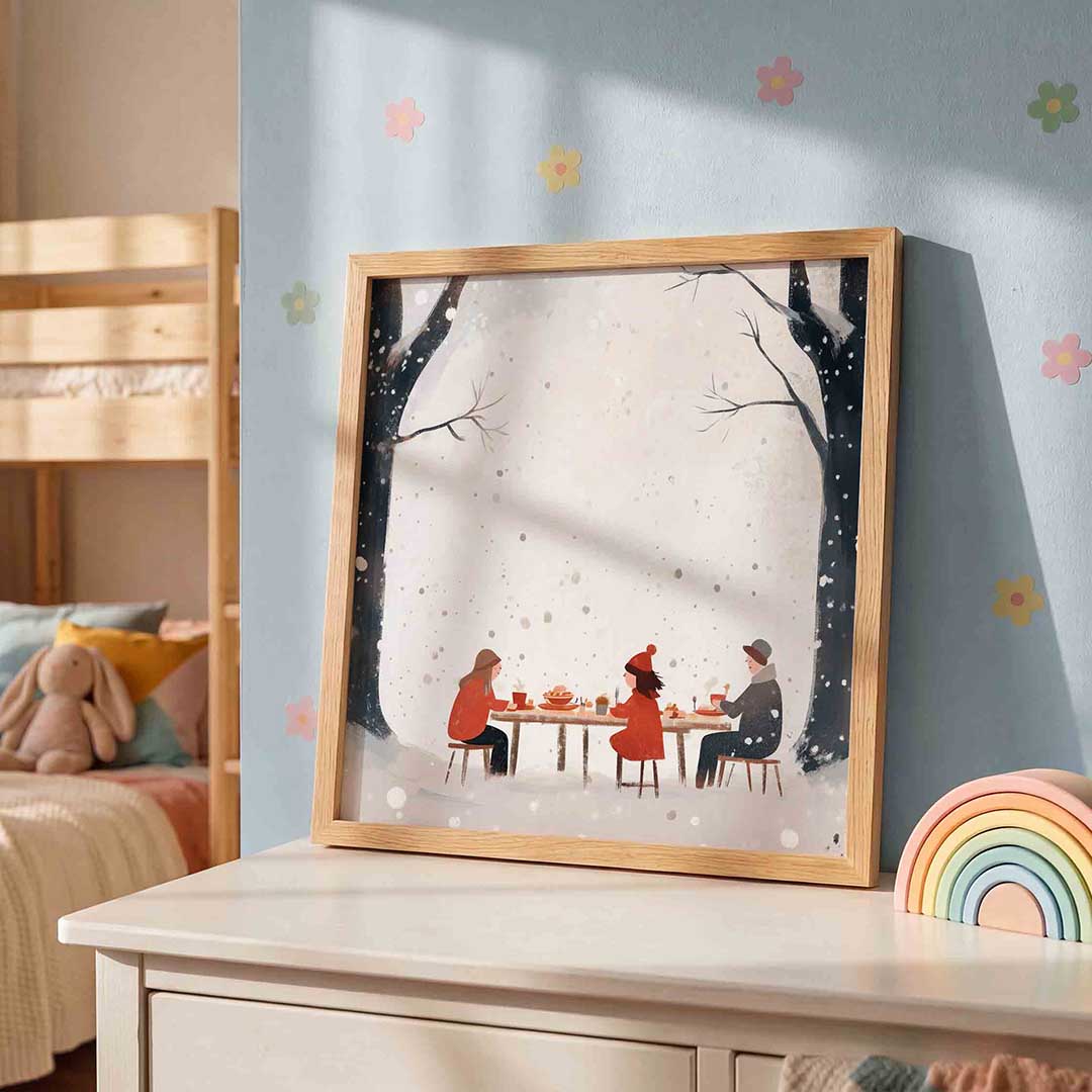 Winterse maaltijd – speelse wandkunst als vierkante kinderposter