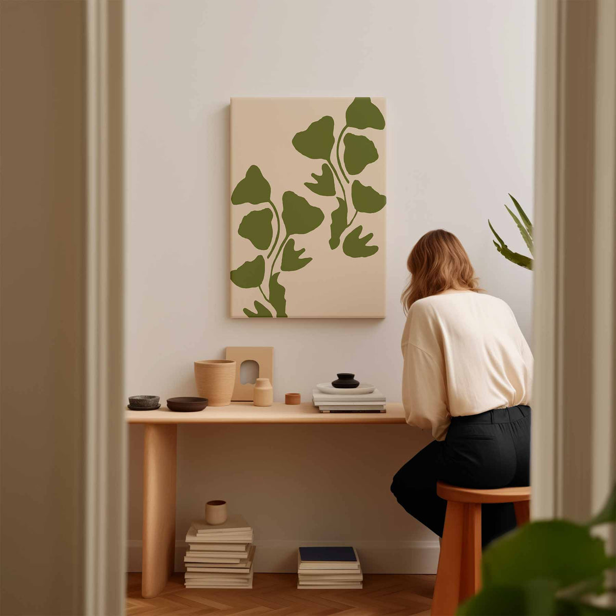 Groene Ginkgo Bladeren – staand kunstwerk voor modern interieur