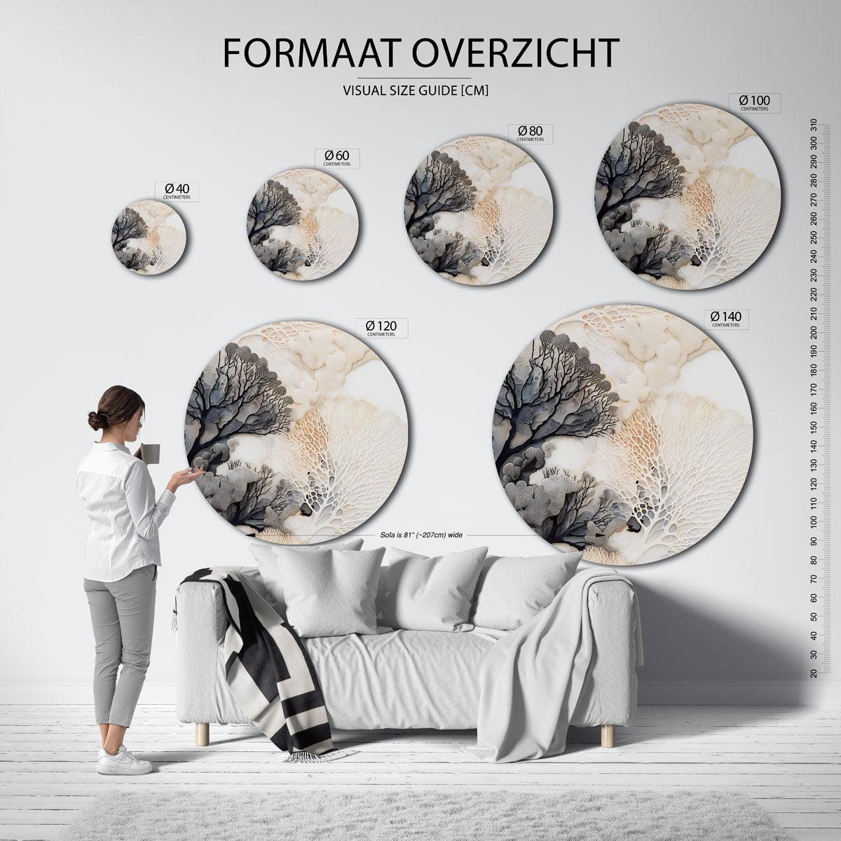 Organische vormen – ronde muurcirkel met kleurrijke illustratie