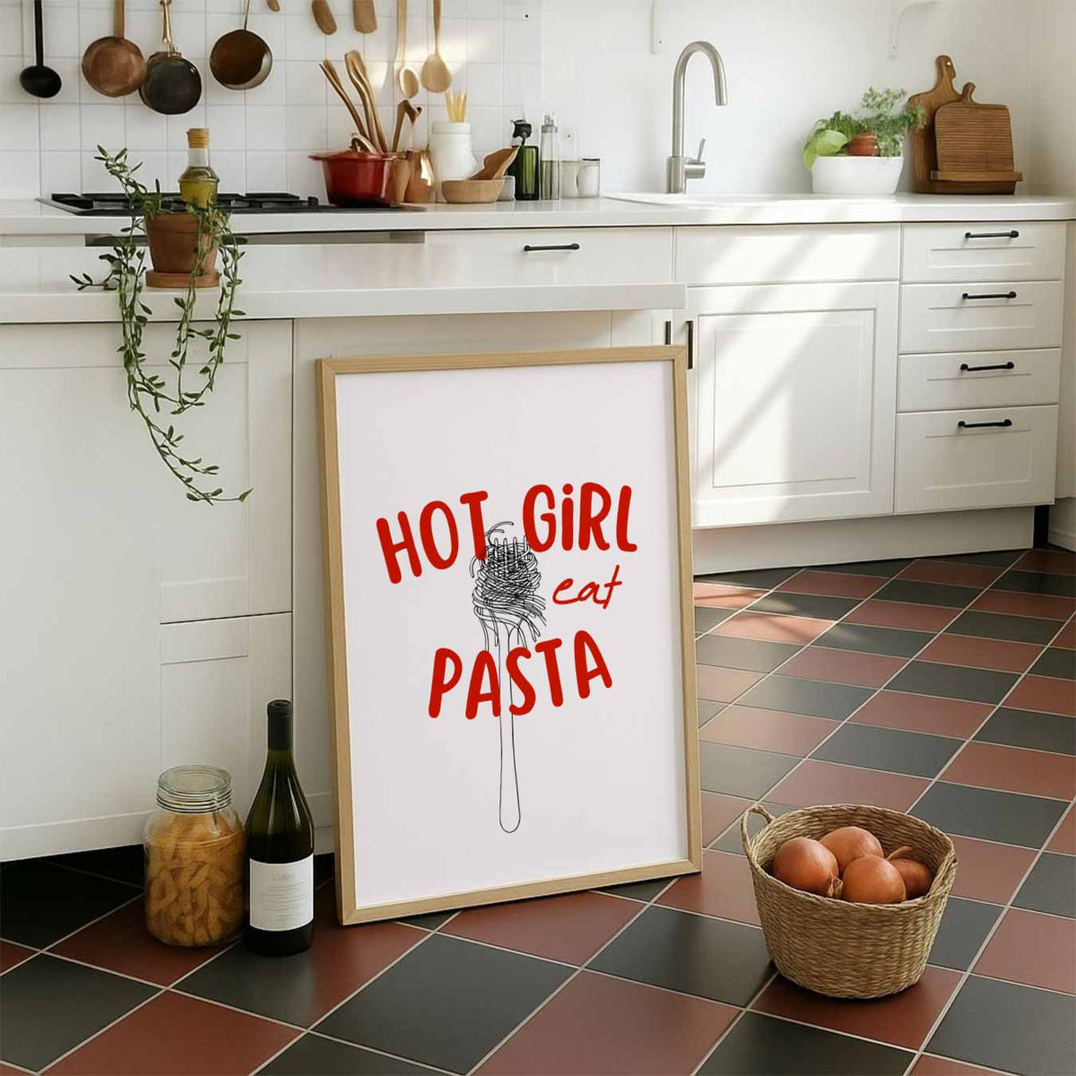Hot Girl Pasta – staande muurposter voor keuken of eethoek