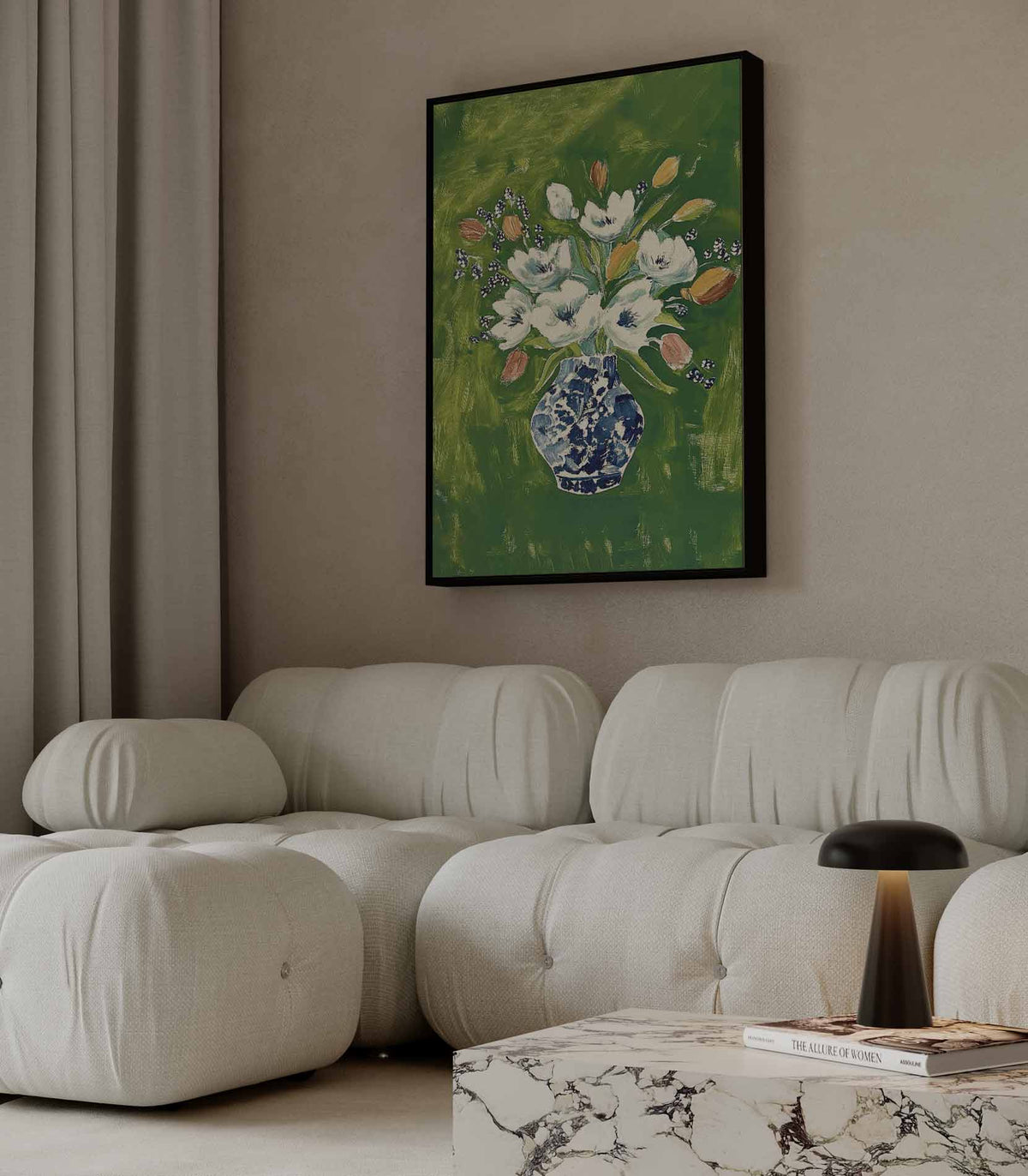 Bloemenpracht in Blauwe Vaas – dibond wanddecoratie in staand formaat