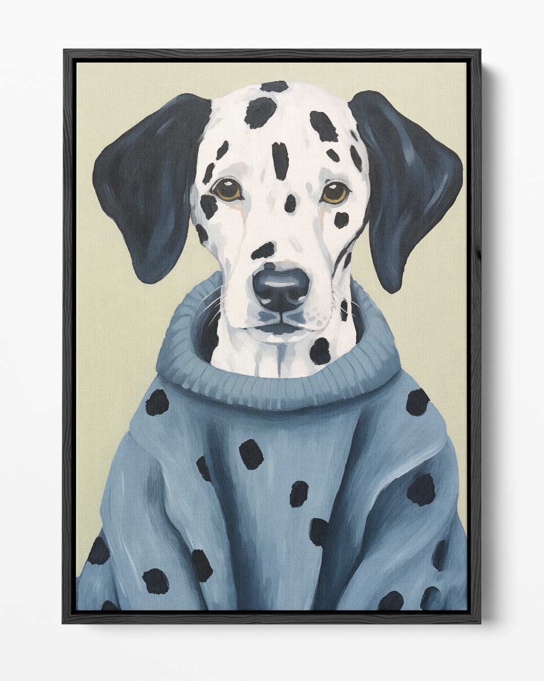 Stijlvolle Dalmatiër in Blauwe Trui – portret kunstwerk als wanddecoratie