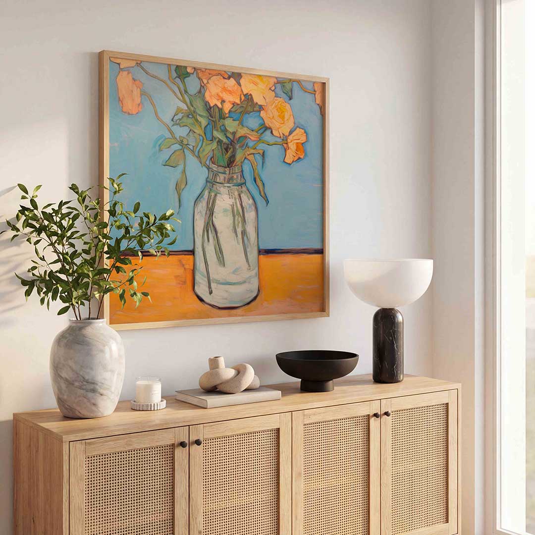 Bloemen in vaas – illustratie poster in vierkant formaat