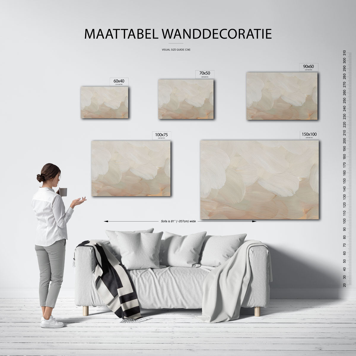 Zachte penseelstreken – moderne liggende wandkunst