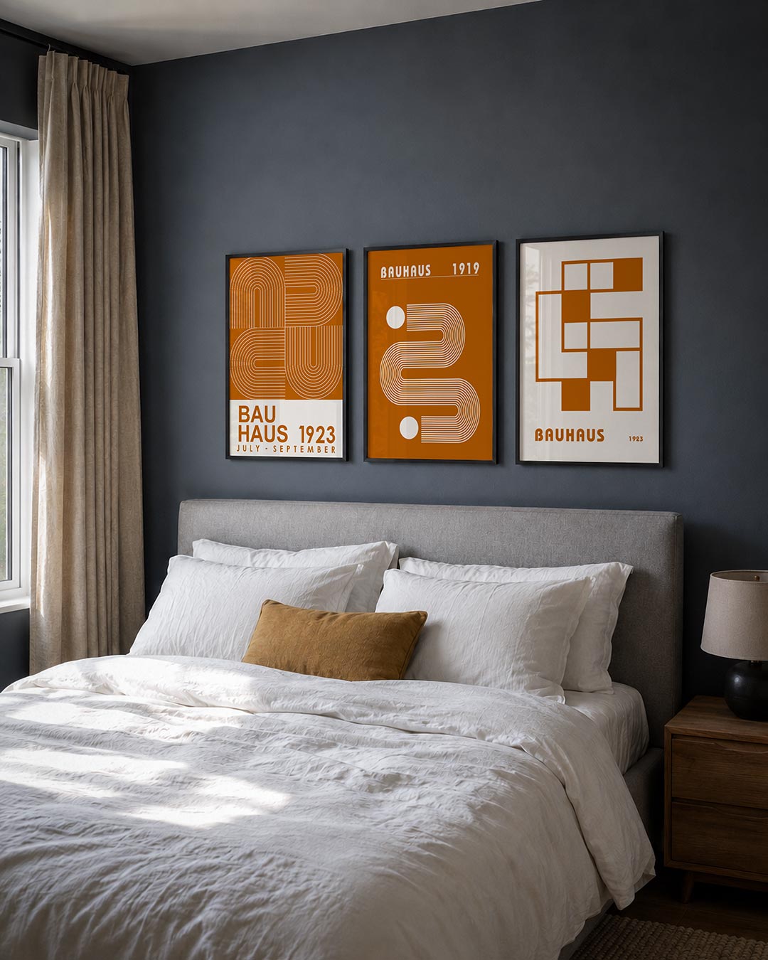 Lijnen en vormen posterset – derde productweergave – deze posterset in drie delen toont een ritmisch lijnenspel met gebogen