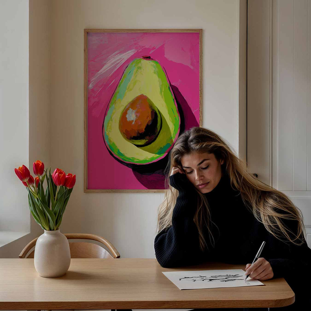 Avocado-kunst op Roze Achtergrond – Popart poster als moderne urban wanddecoratie