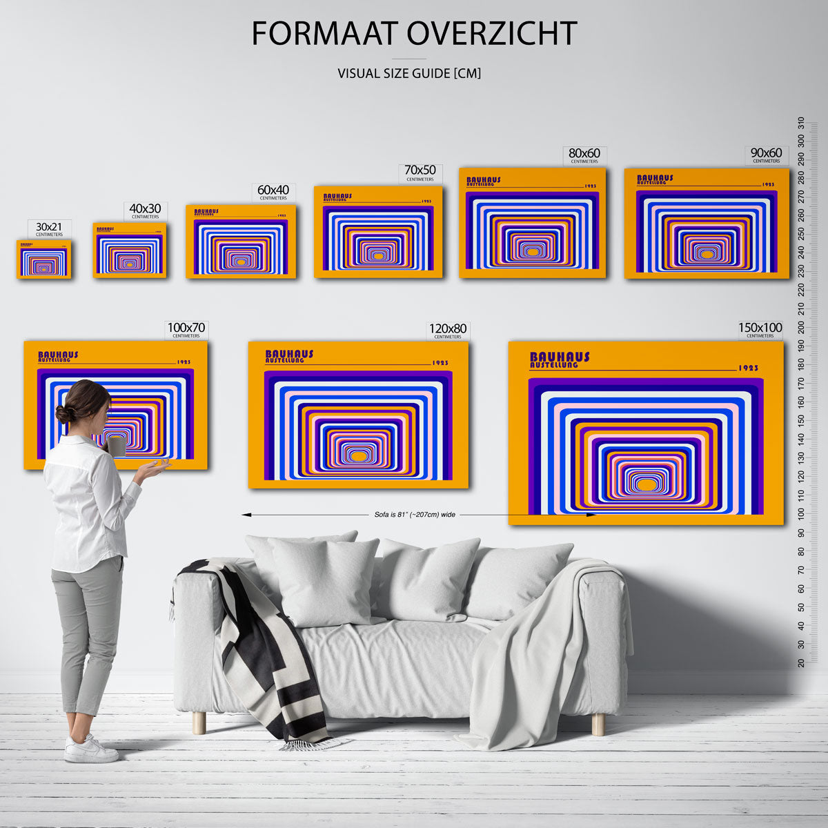 Kleurrijke lijnenspiralen – Bauhaus poster als geometrische wanddecoratie