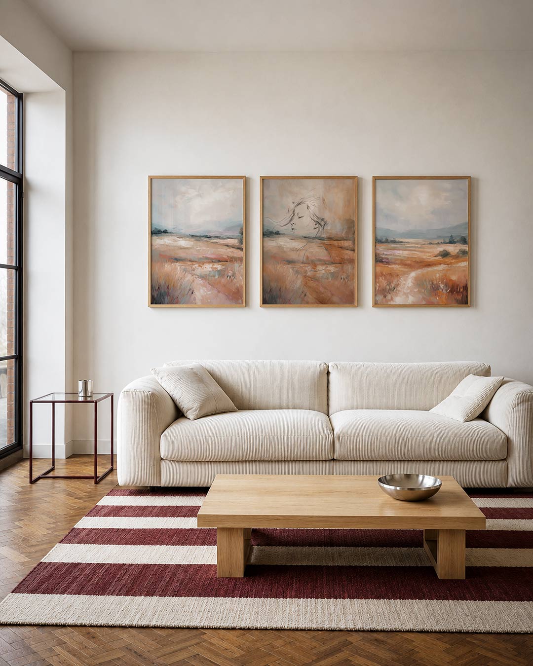 Zachte landschapstinten – deze posterset in drie delen toont een serene weergave van een landschap met