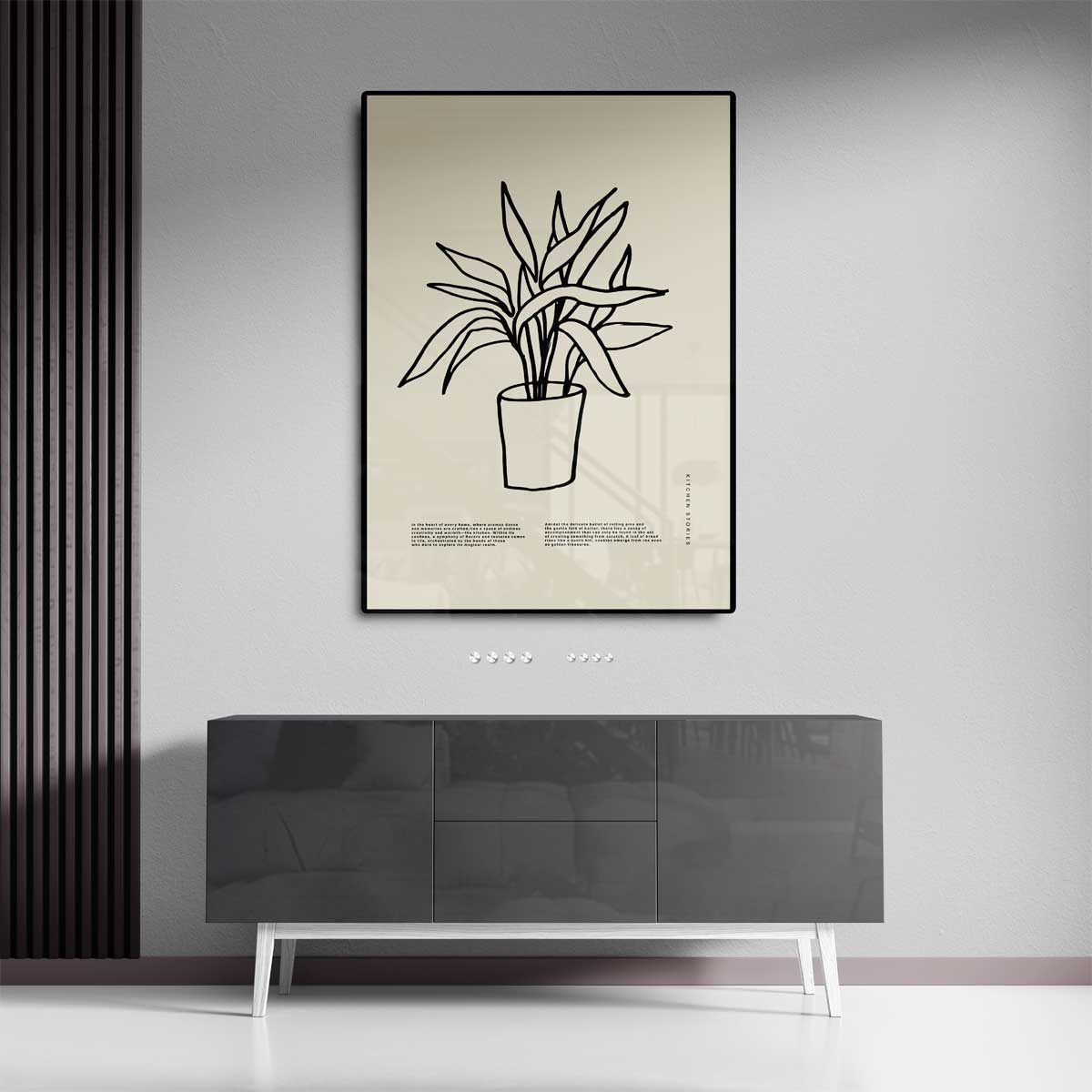 Simpele Plantenillustratie op Beigekleurige Achtergrond – canvas kunstwerk als wanddecoratie