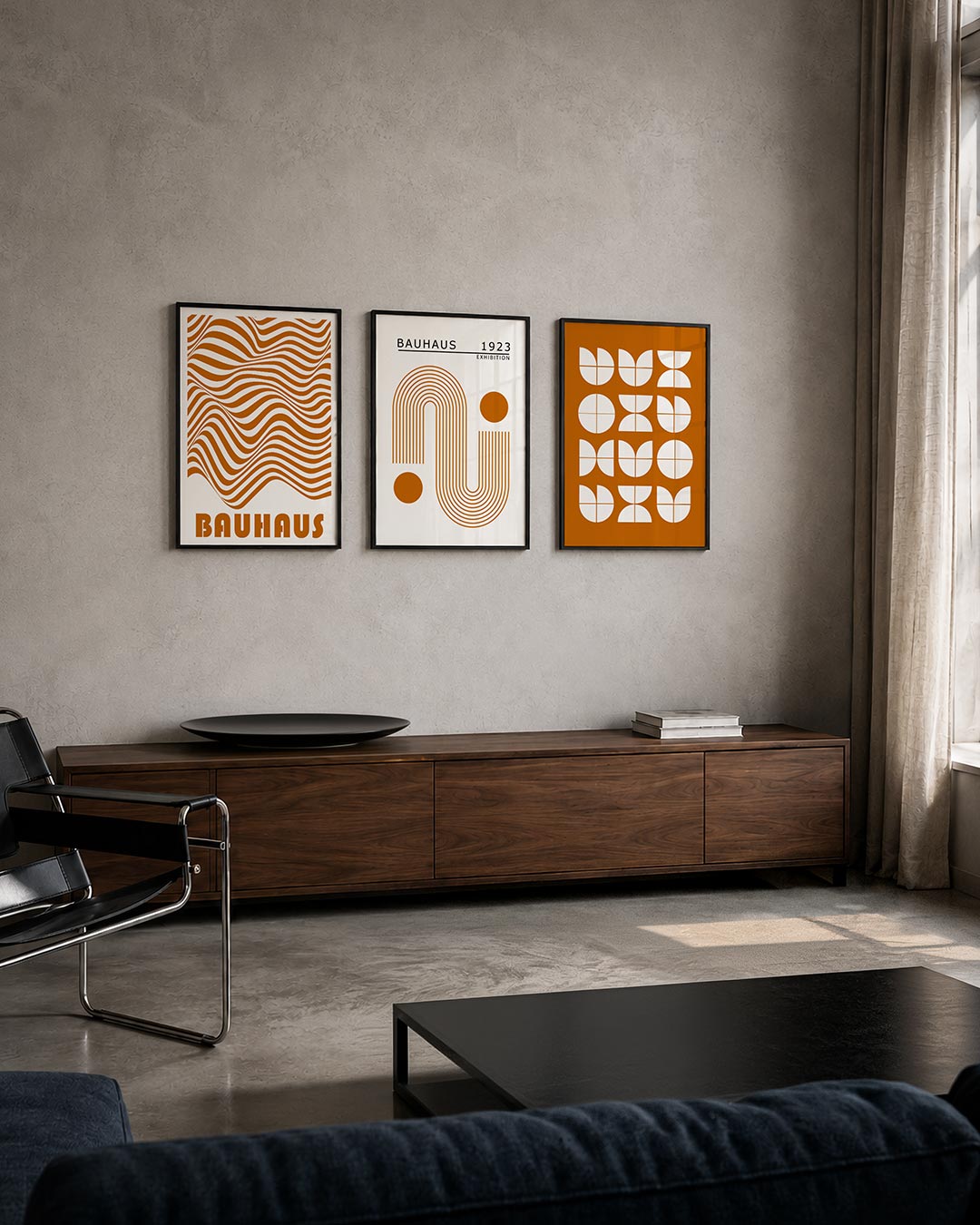 Golvend lijnenspel posterset – tweede productweergave – deze posterset in drie delen toont vloeiende, golvende lijnen in