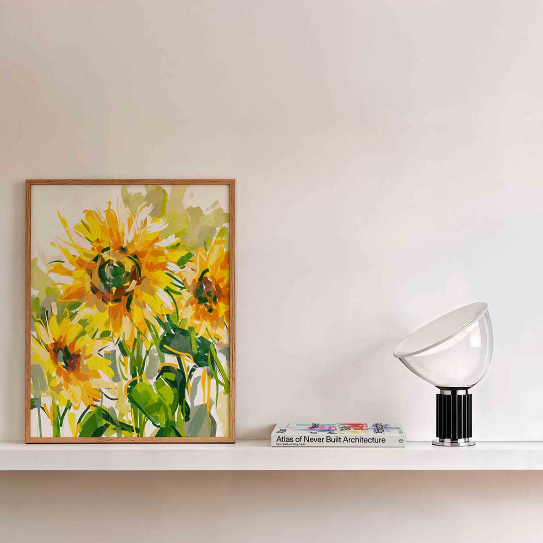 Zonnebloemen – kleurrijke illustratie als portret poster