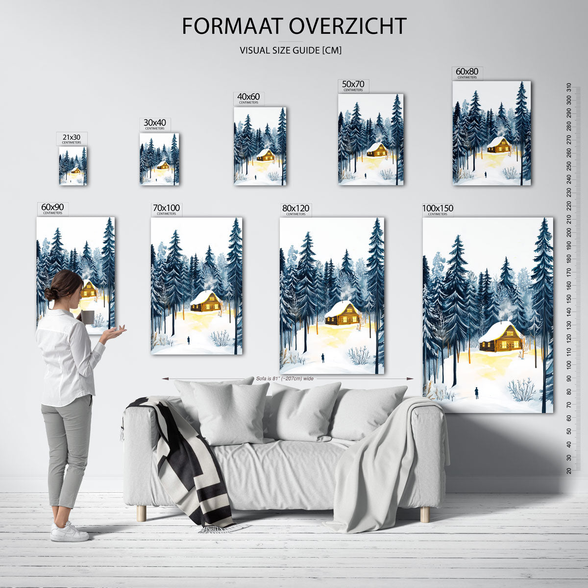 Winterlandschap met huis – staande muurposter voor de kinderkamer
