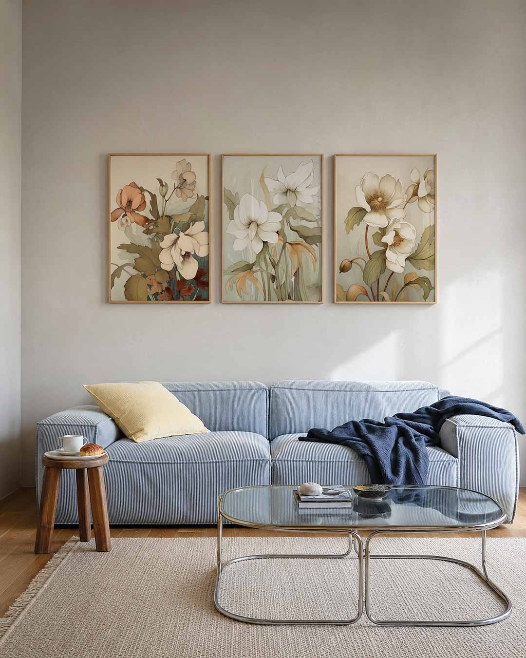 Bloemrijke lijnen posterset – tweede productweergave – deze posterset toont delicate bloemen in zachte tinten