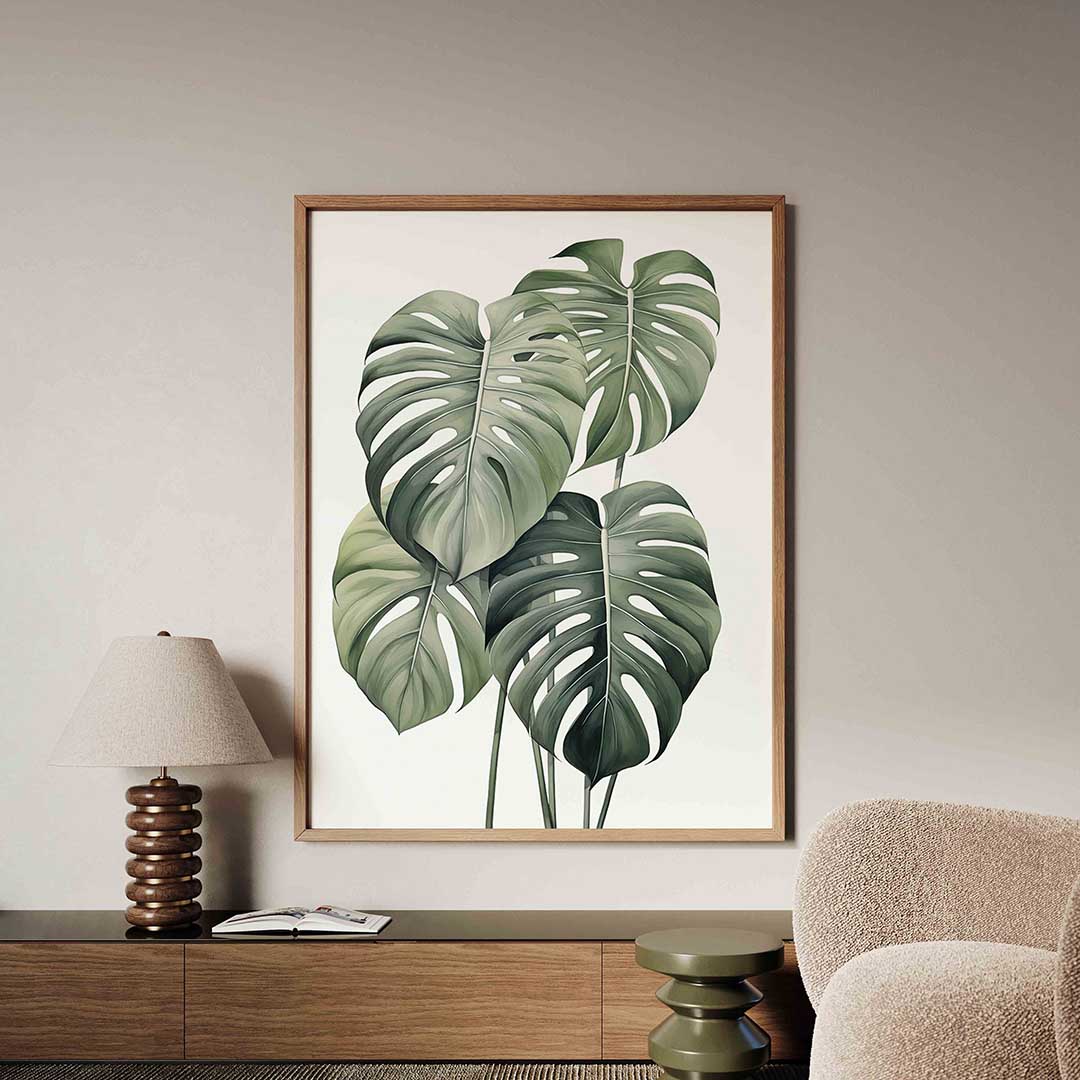 Monstera bladeren – tropische jungle poster in staand formaat