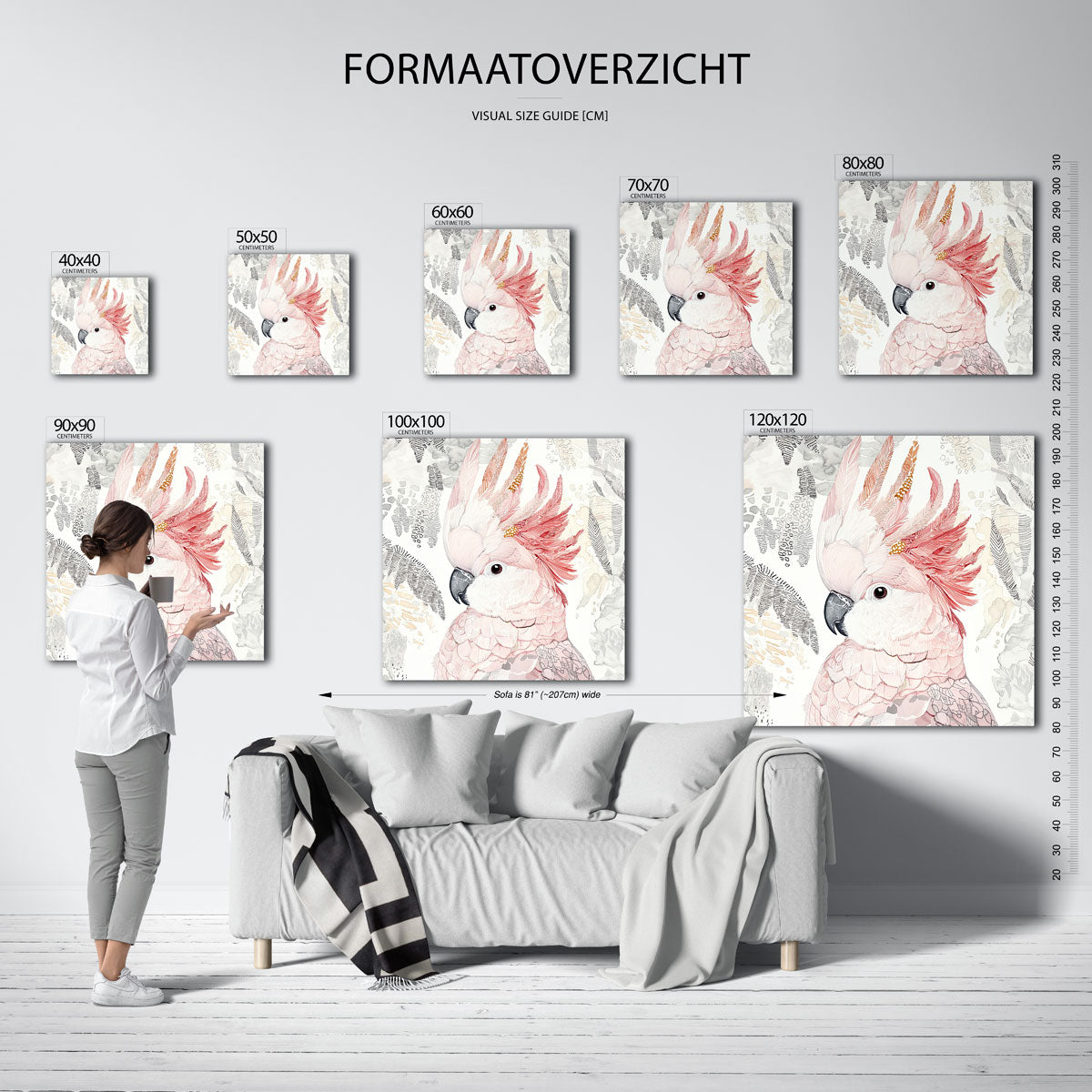 Papegaai met veren – vierkante muurposter met dierenthema