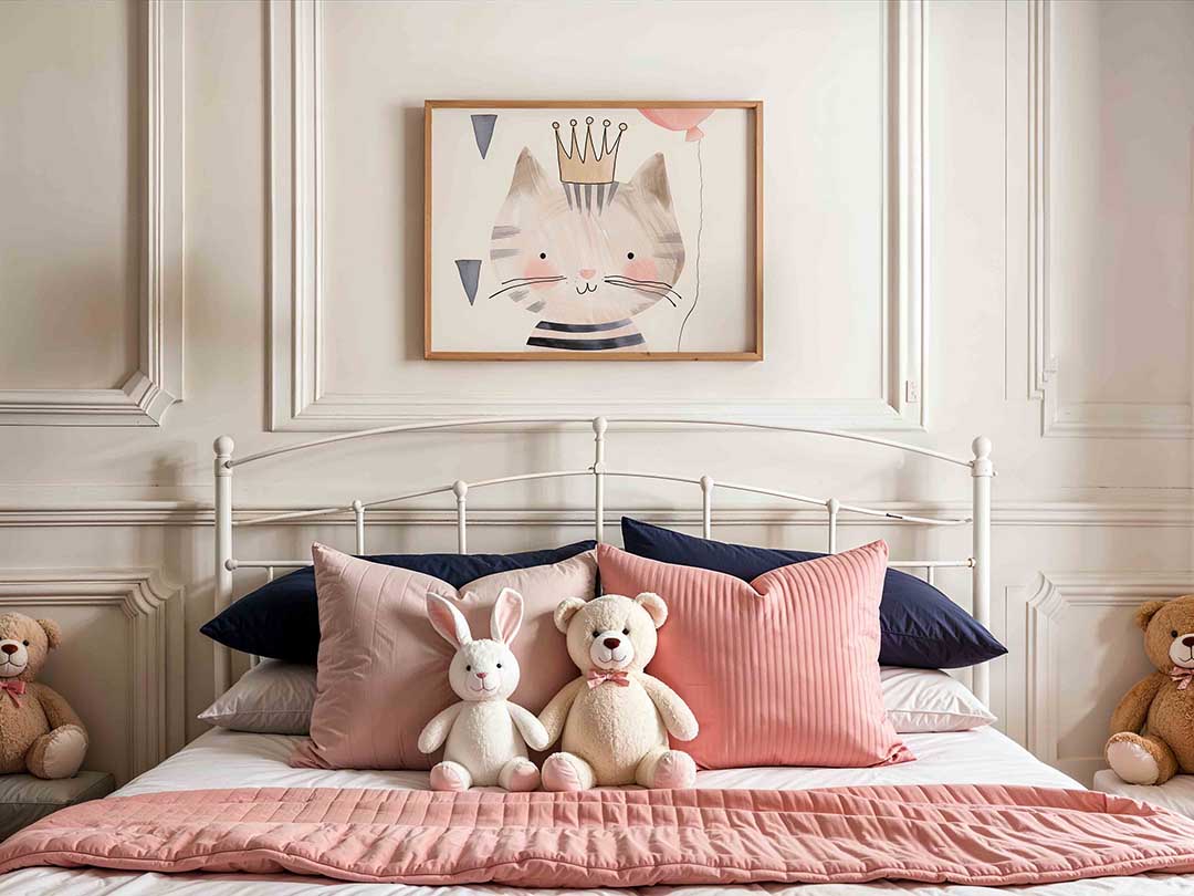 Kat met kroon en ballon – kids poster in liggend formaat