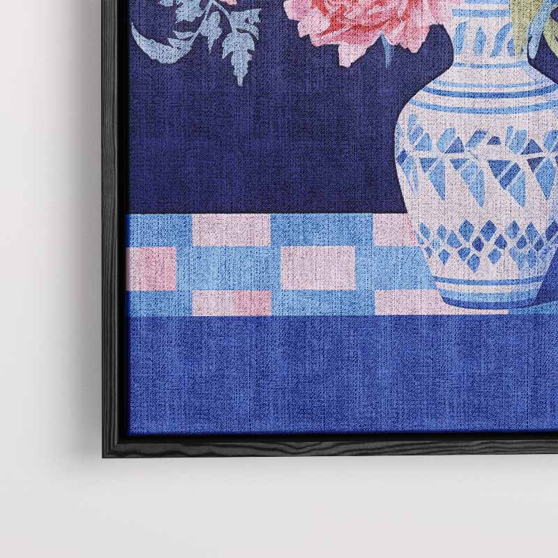 Bloemenpracht in Blauwe Vaas – modern portret kunstwerk van WallArtistic