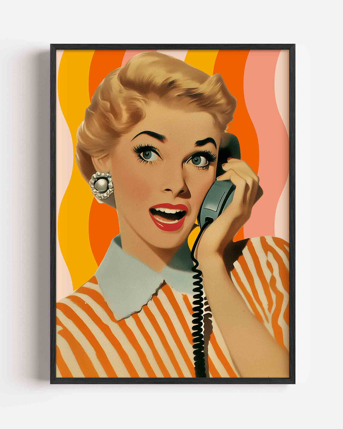 Vrouw met telefoon – Pop Art portret poster als wanddecoratie